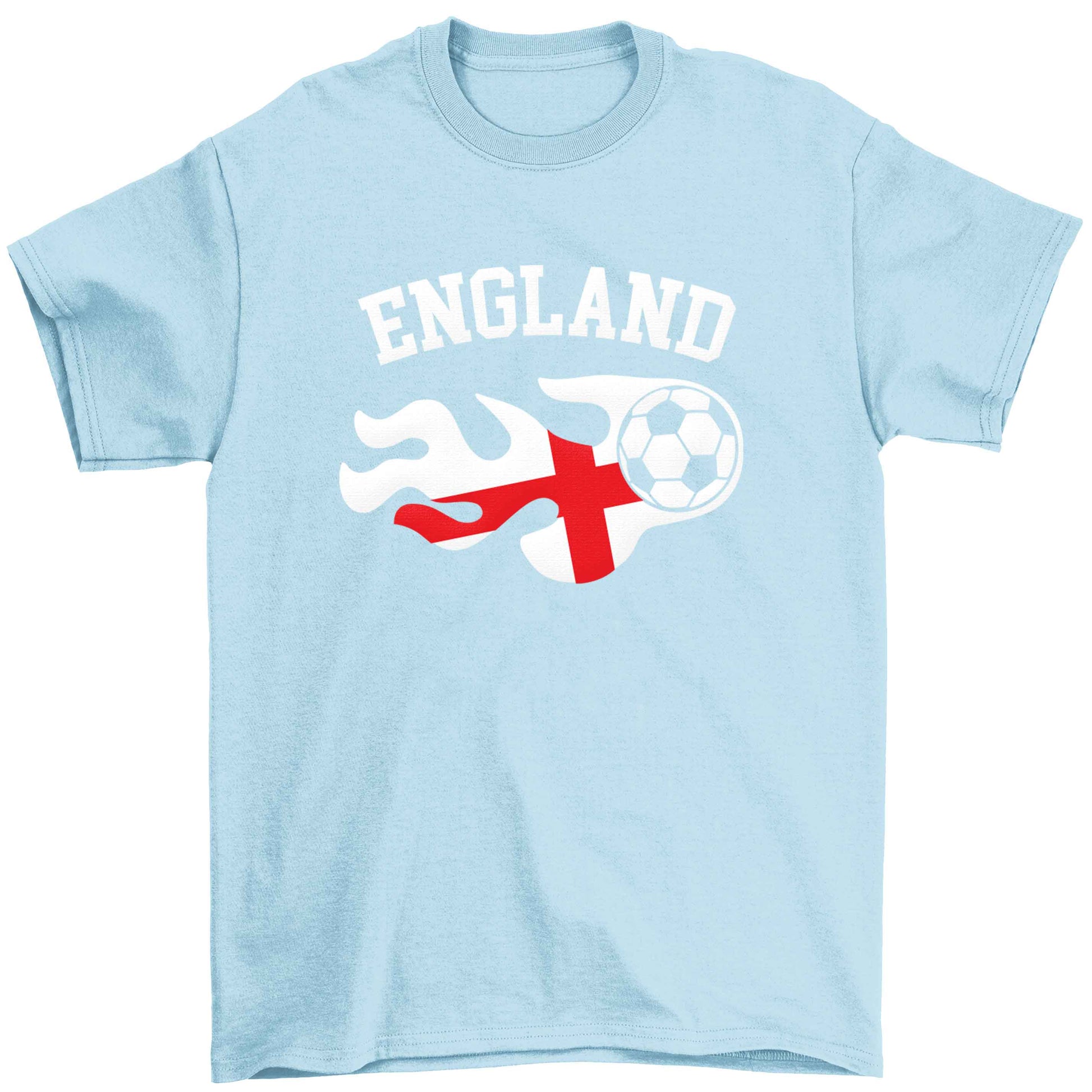 Flaming football England flag Children's light blue Tshirt 12-13 Years