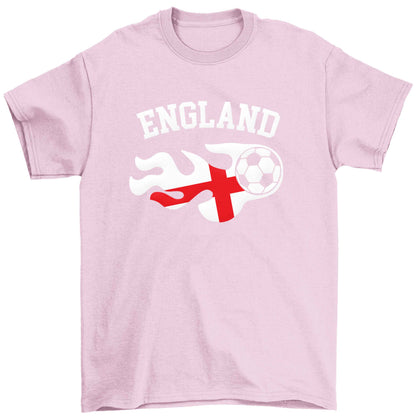 Flaming football England flag Children's light pink Tshirt 12-13 Years