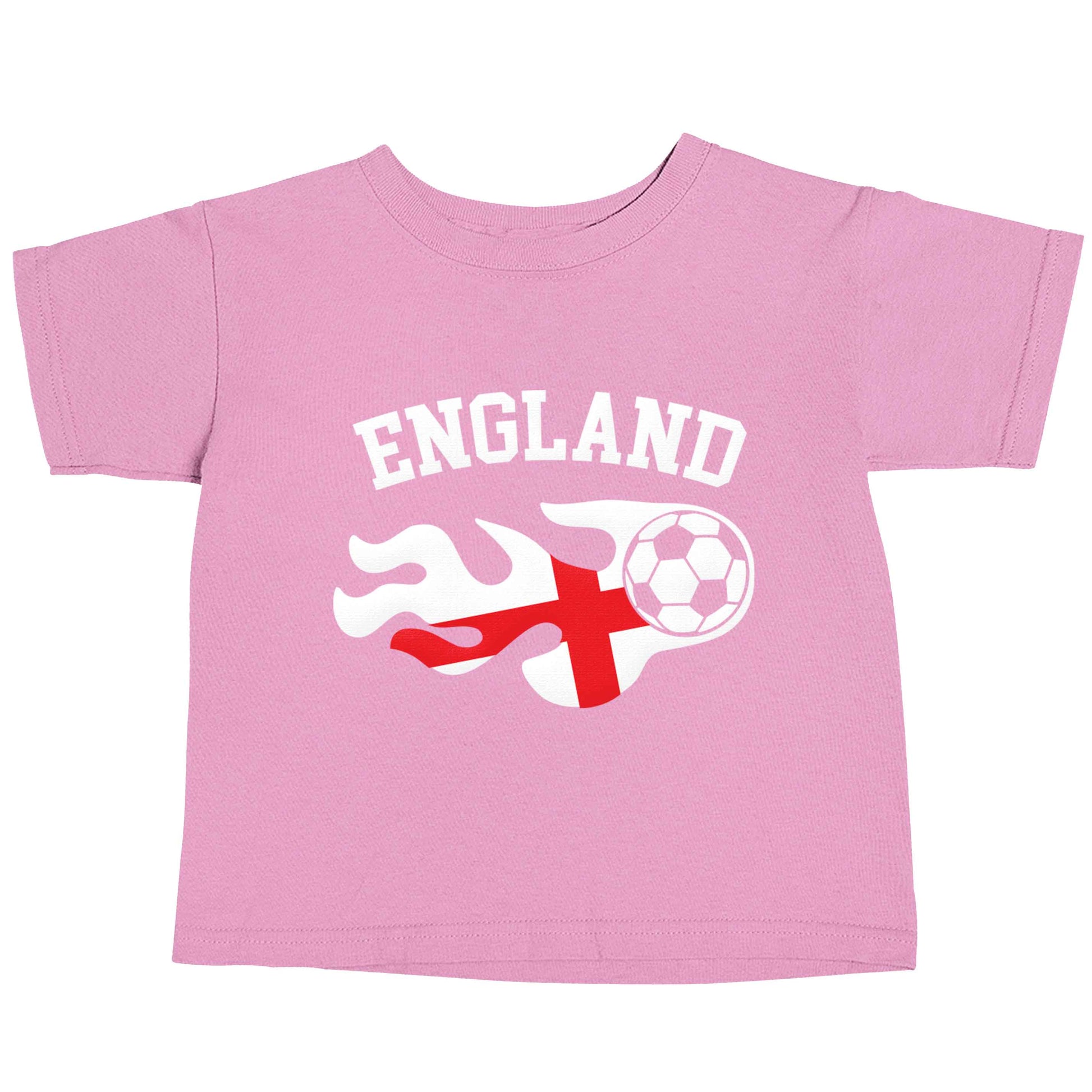 Flaming football England flag light pink baby toddler Tshirt 2 Years