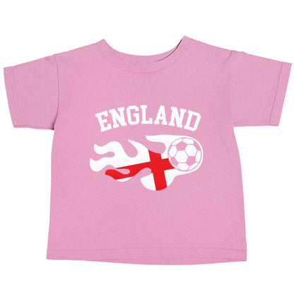 Flaming football England flag light pink baby toddler Tshirt 2 Years