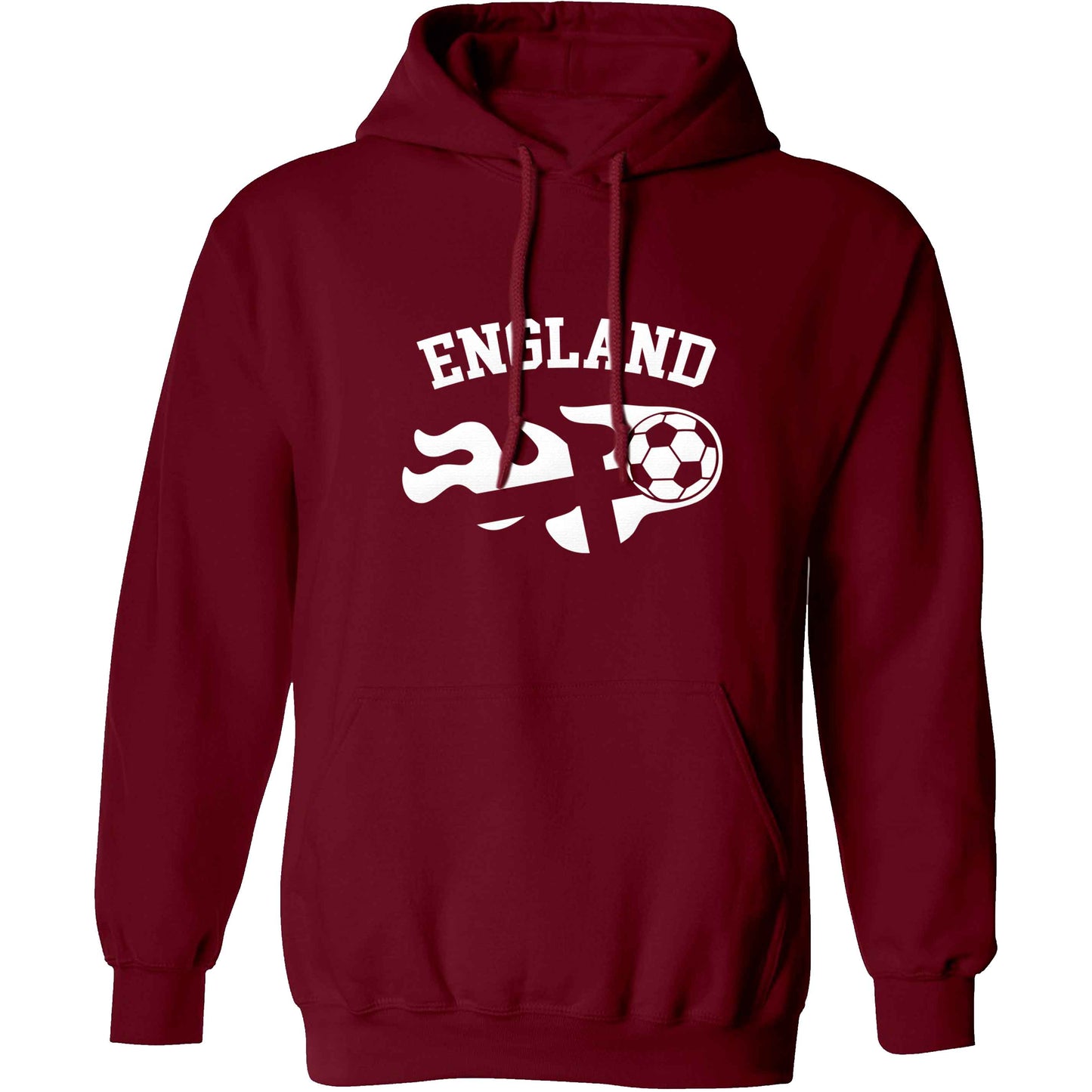 Flaming football England flag adults unisex maroon hoodie 2XL