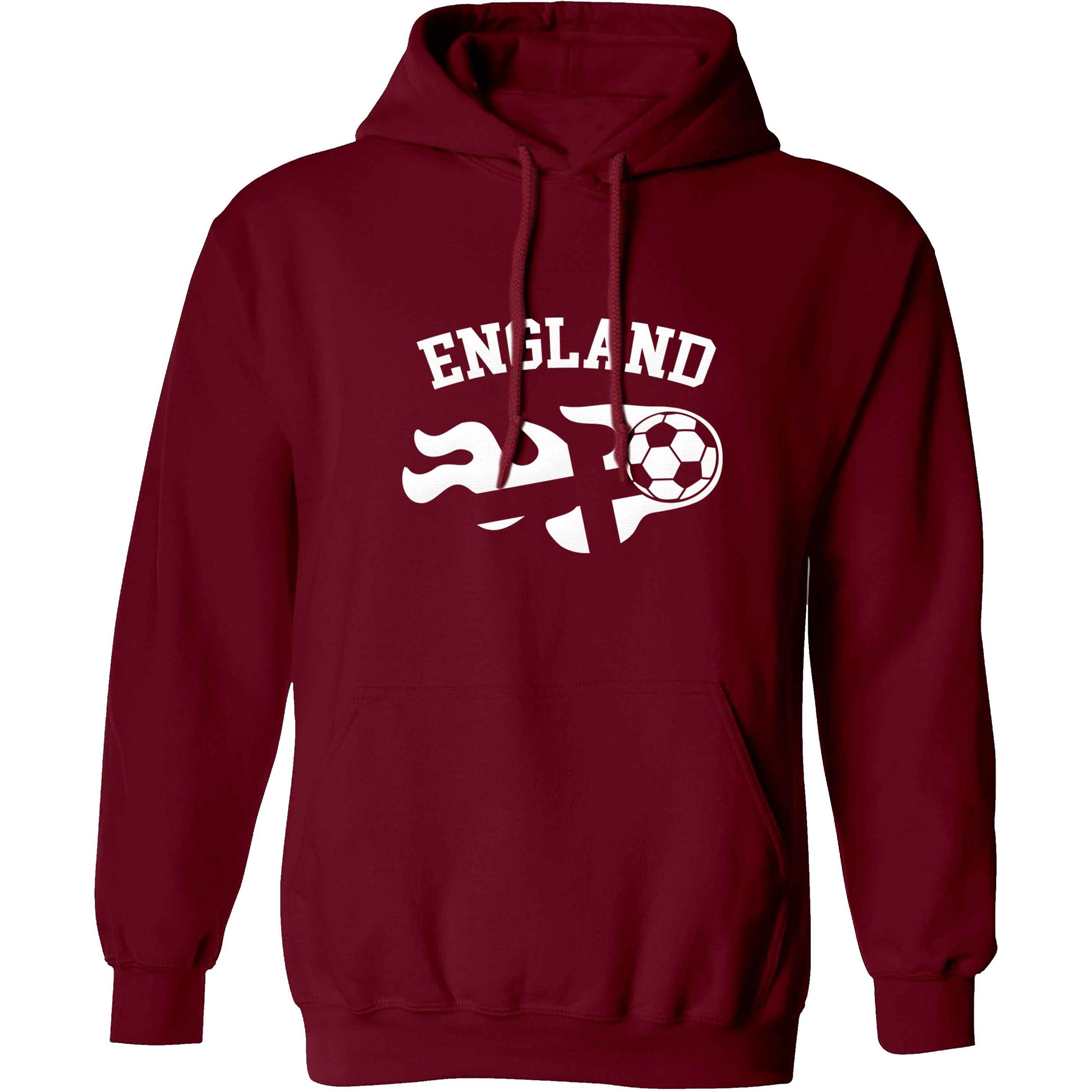 Flaming football England flag adults unisex maroon hoodie 2XL