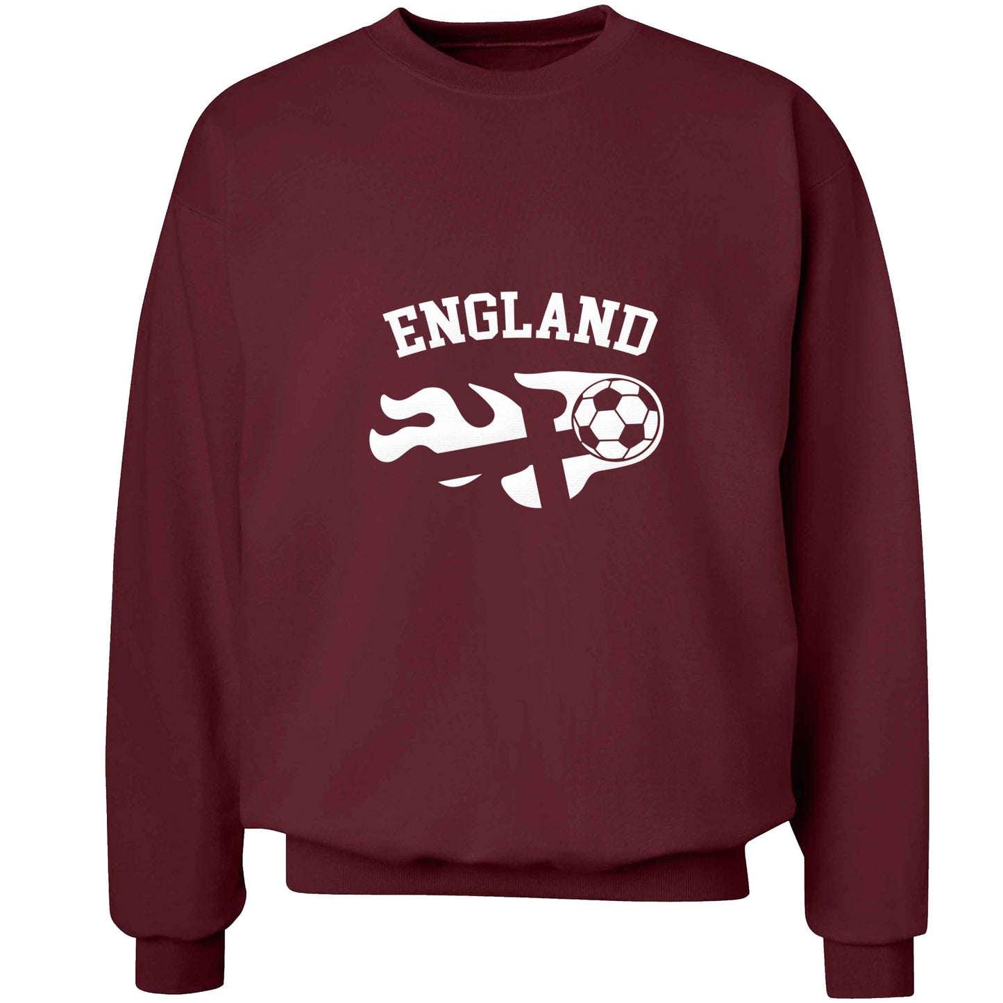 Flaming football England flag adult's unisex maroon sweater 2XL