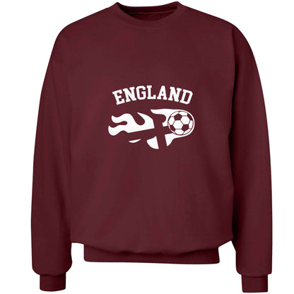 Flaming football England flag adult's unisex maroon sweater 2XL