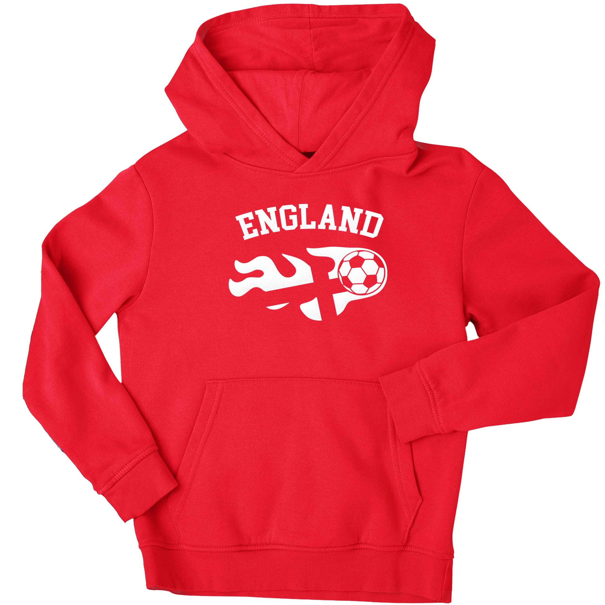 Flaming football England flag children's red hoodie 12-13 Years