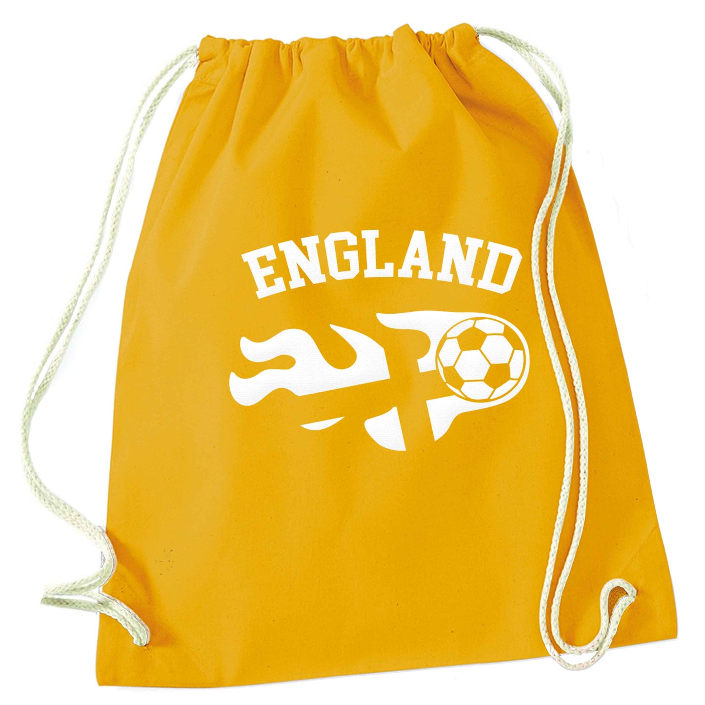 Flaming football England flag mustard drawstring bag