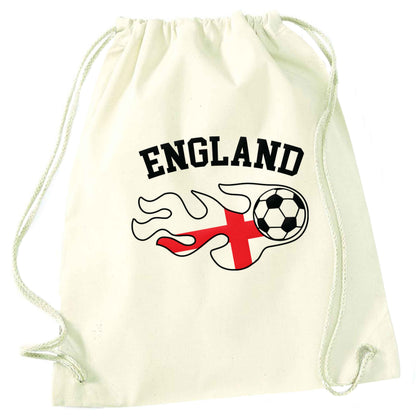 Flaming football England flag natural drawstring bag