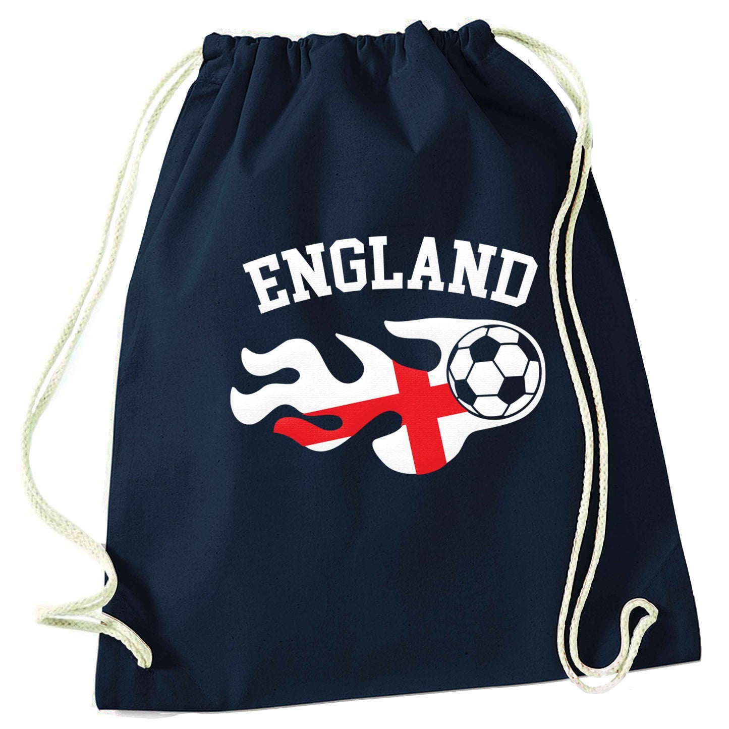 Flaming football England flag navy drawstring bag