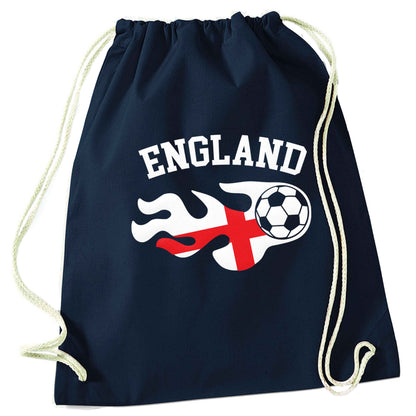 Flaming football England flag navy drawstring bag