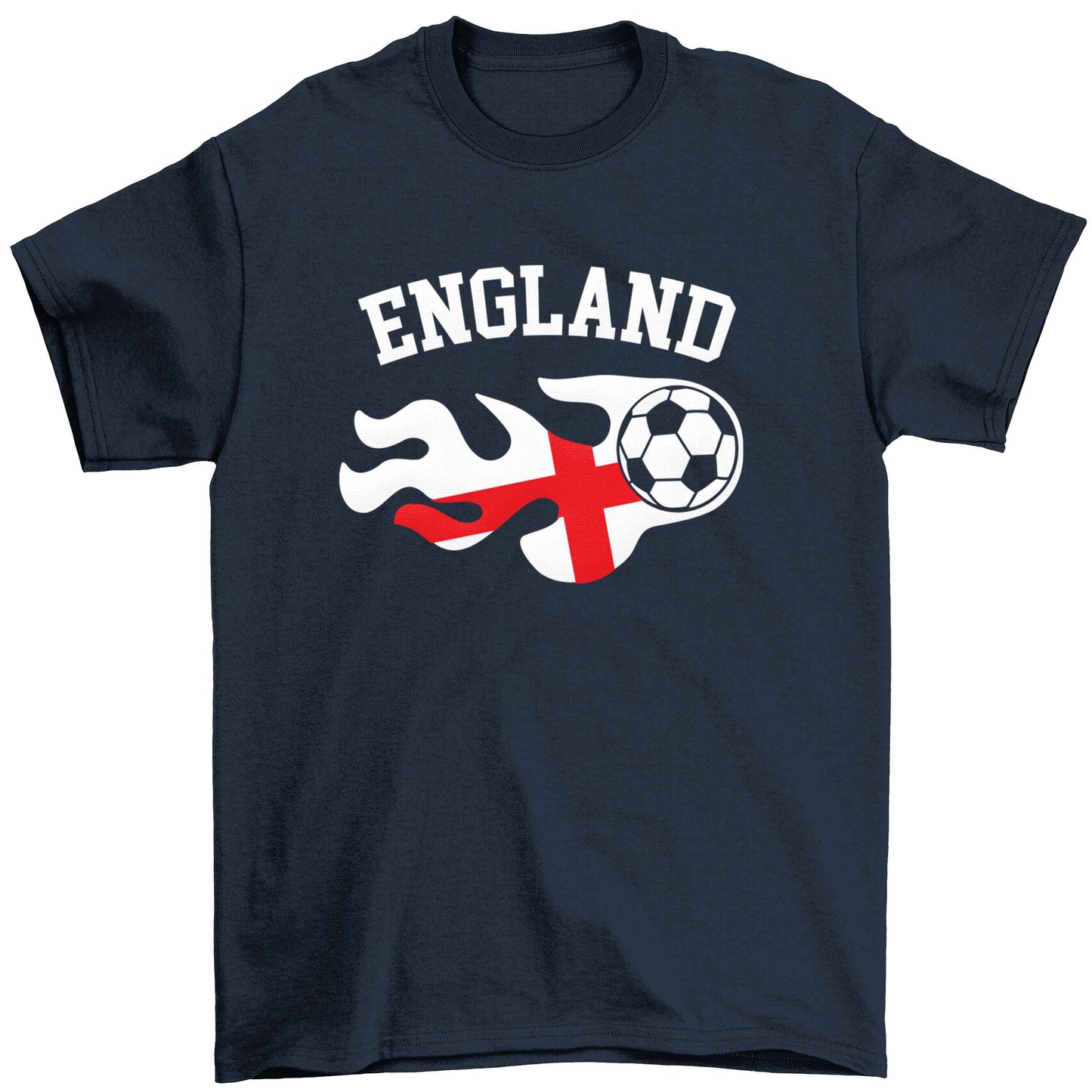 Flaming football England flag Children's navy Tshirt 12-13 Years