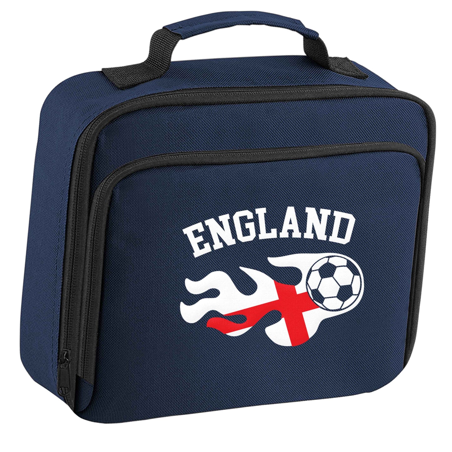 Flaming football England flag insulated navy lunch bag cooler