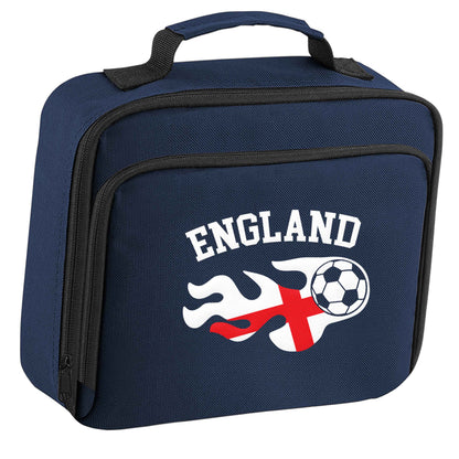 Flaming football England flag insulated navy lunch bag cooler