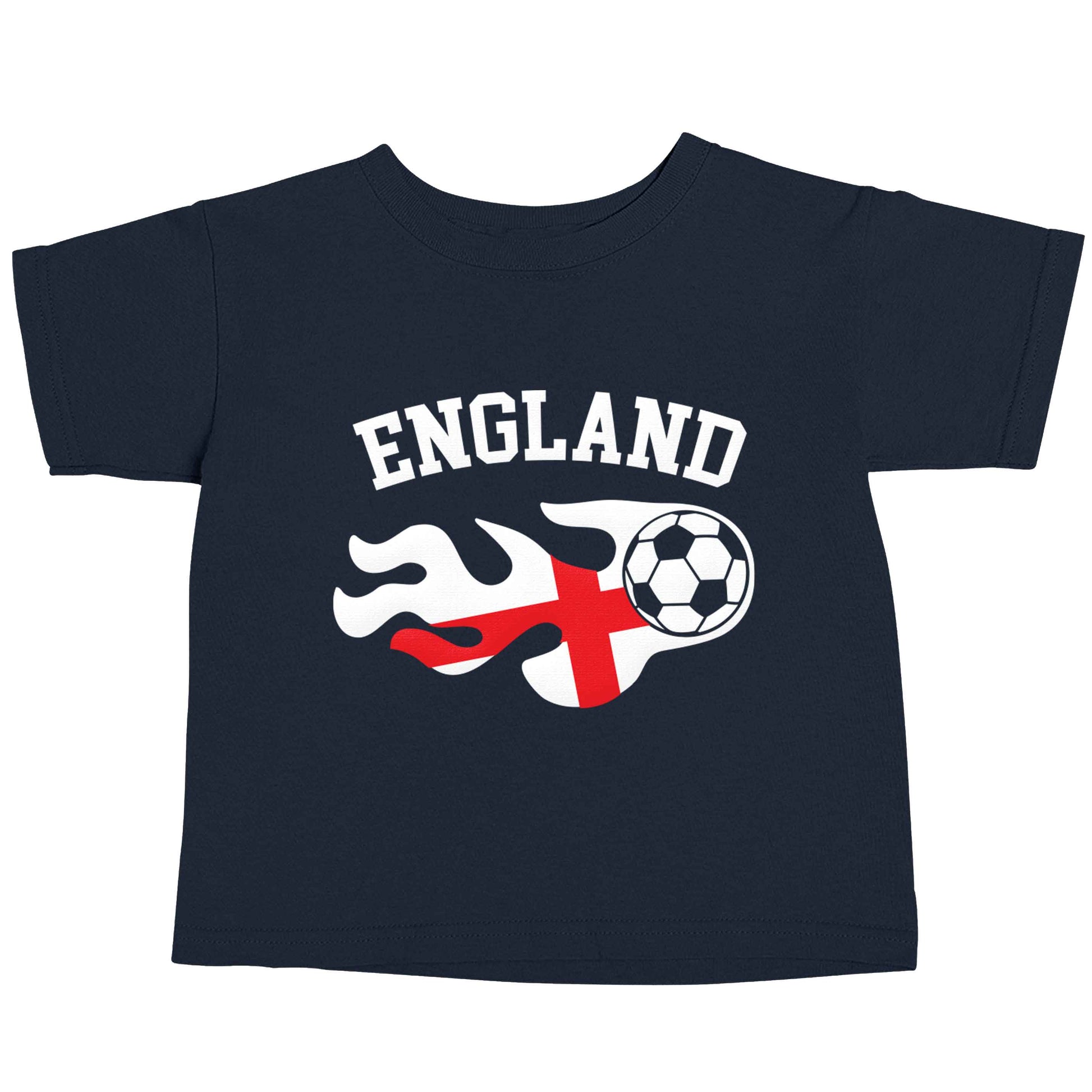 Flaming football England flag navy baby toddler Tshirt 2 Years