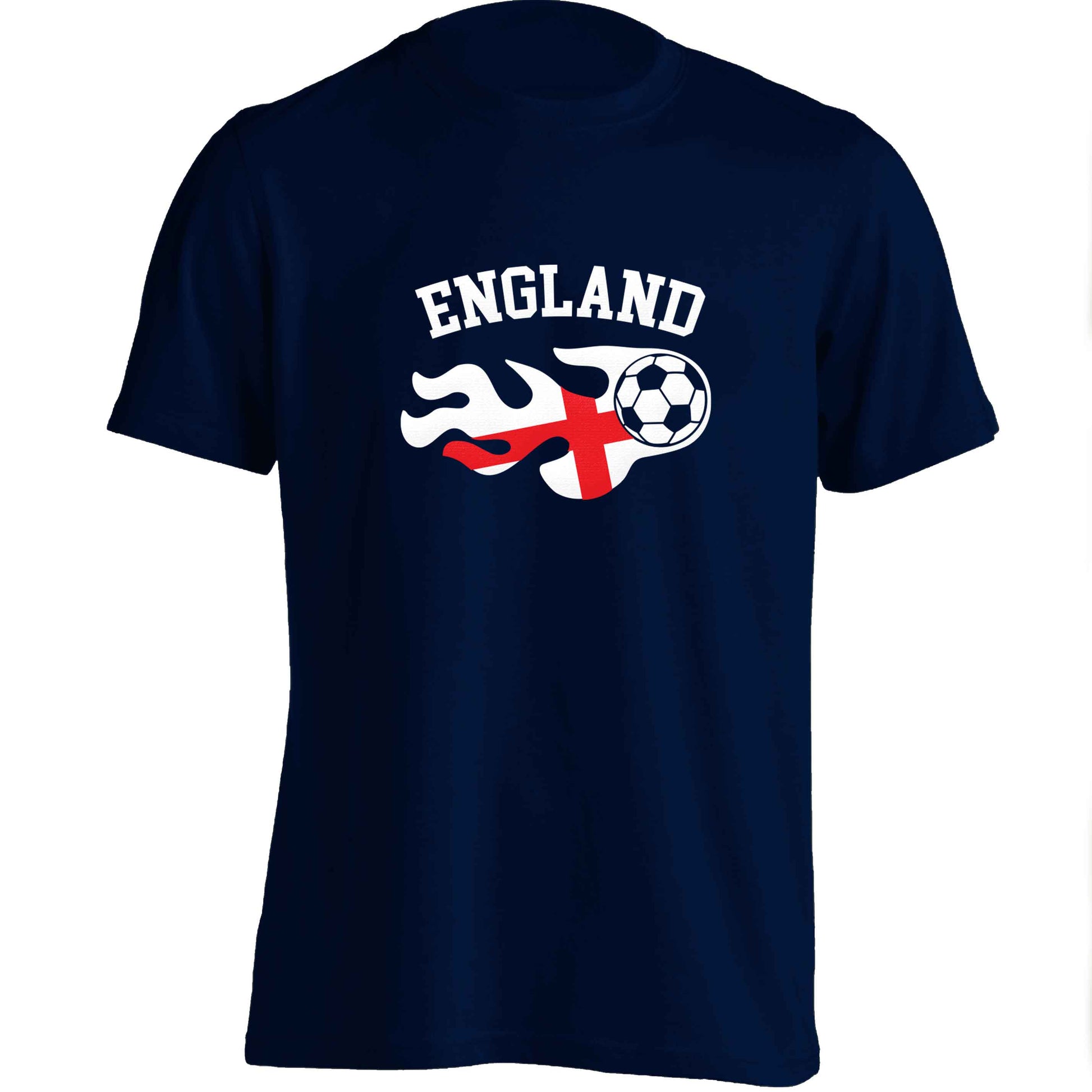 Flaming football England flag adults unisex navy Tshirt 2XL