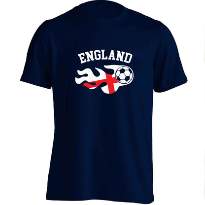Flaming football England flag adults unisex navy Tshirt 2XL