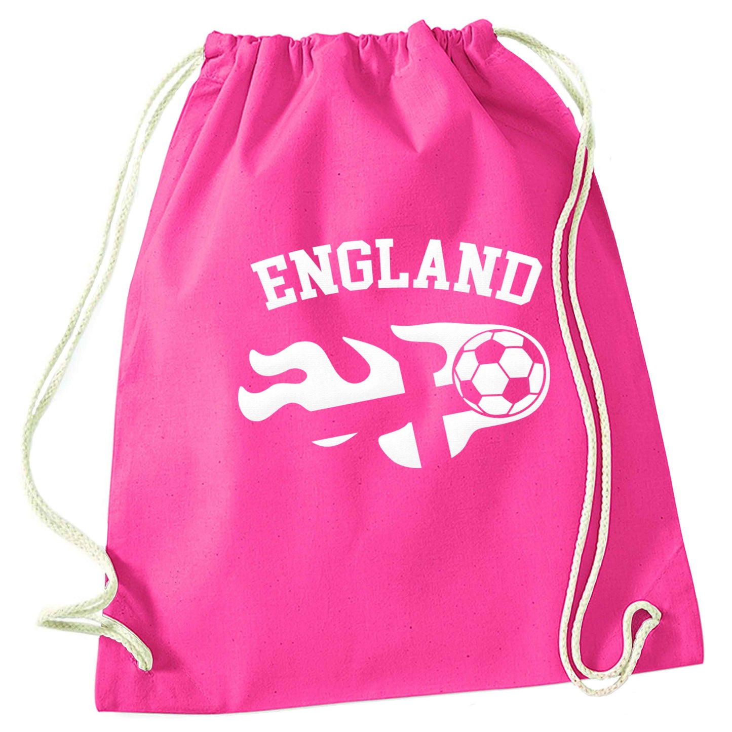 Flaming football England flag pink drawstring bag