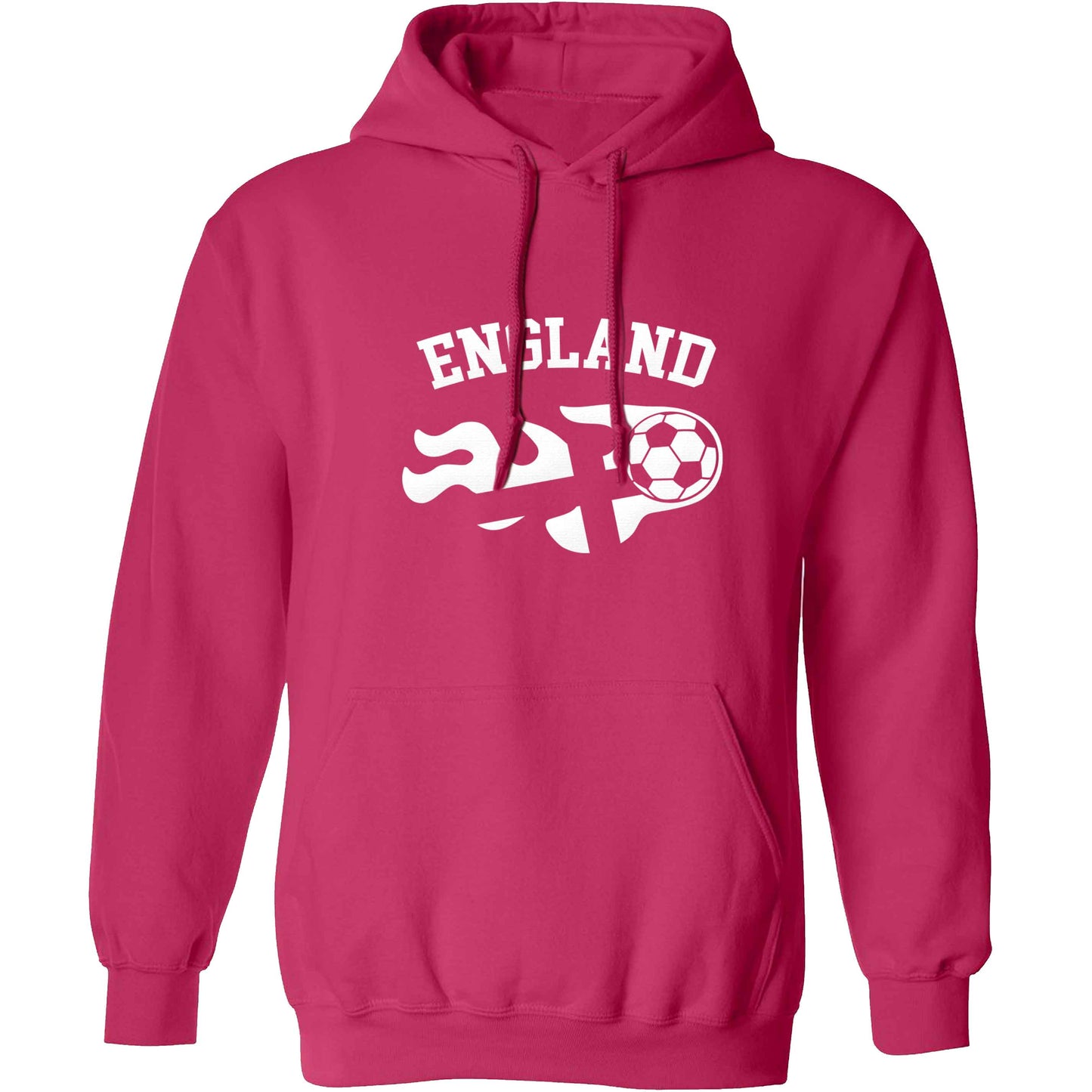 Flaming football England flag adults unisex pink hoodie 2XL