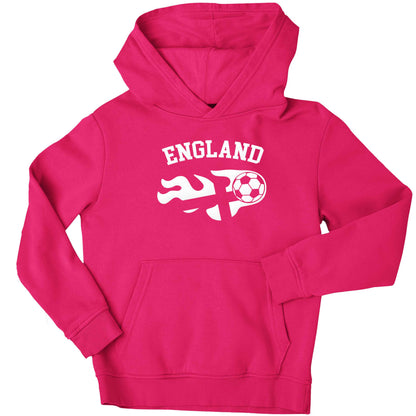 Flaming football England flag children's pink hoodie 12-13 Years