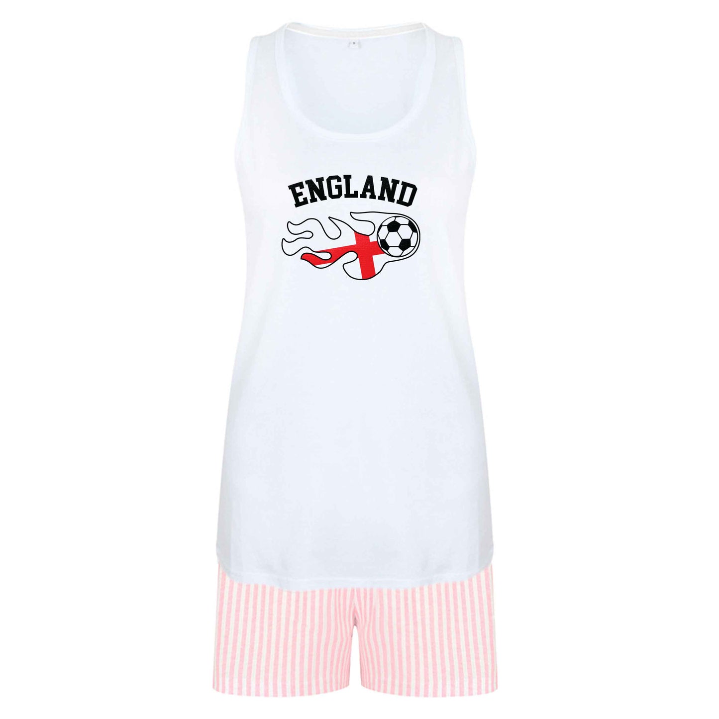 Flaming football England flag size XL women's pyjama shorts set in pink 