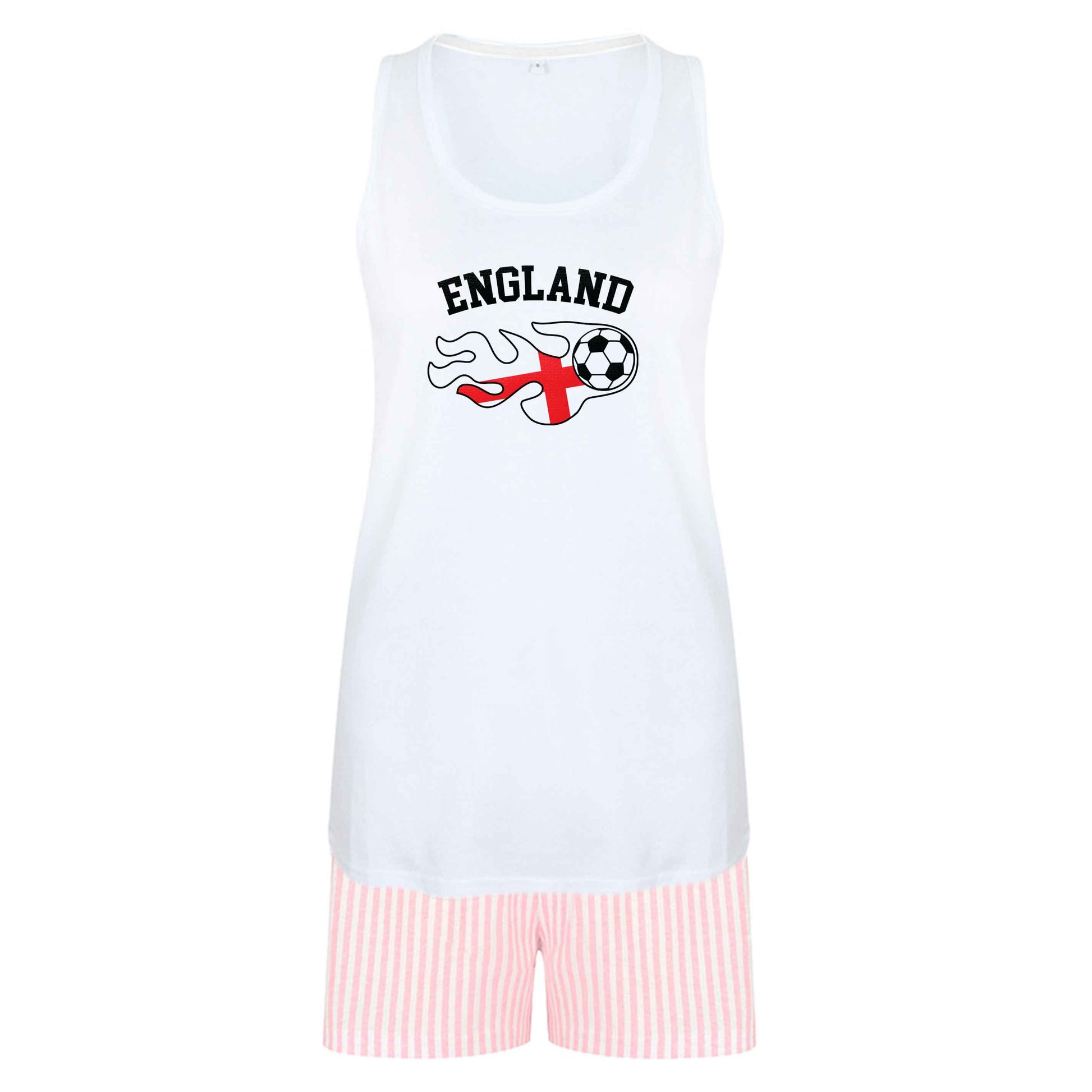 Flaming football England flag size XL women's pyjama shorts set in pink 