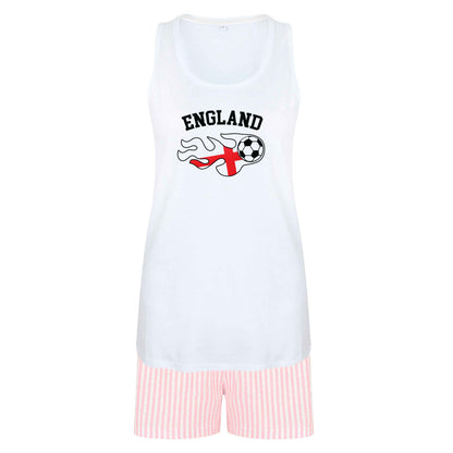 Flaming football England flag size XL women's pyjama shorts set in pink 