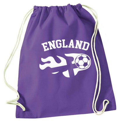 Flaming football England flag purple drawstring bag