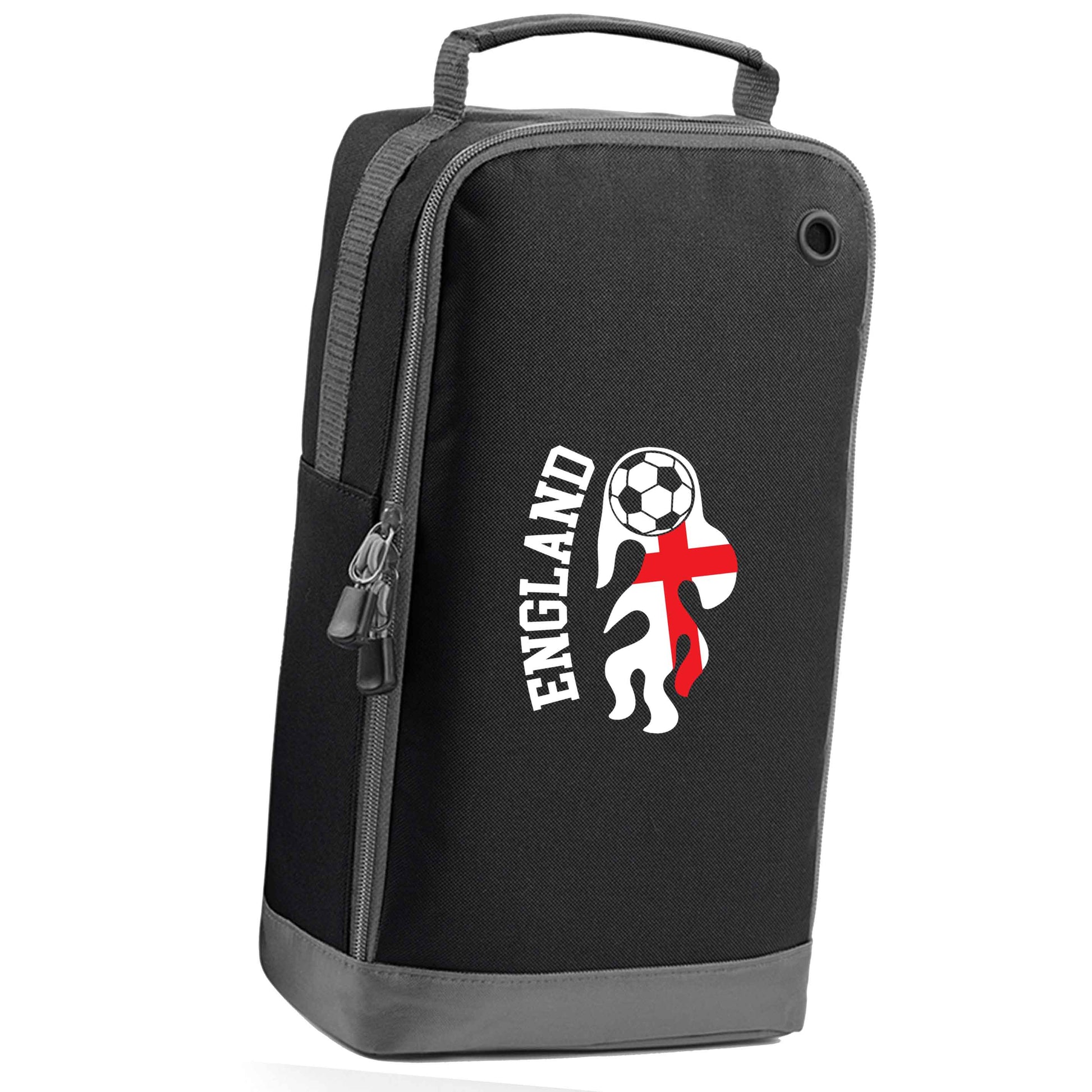 Flaming football England flag black sports shoe bag horizontal print