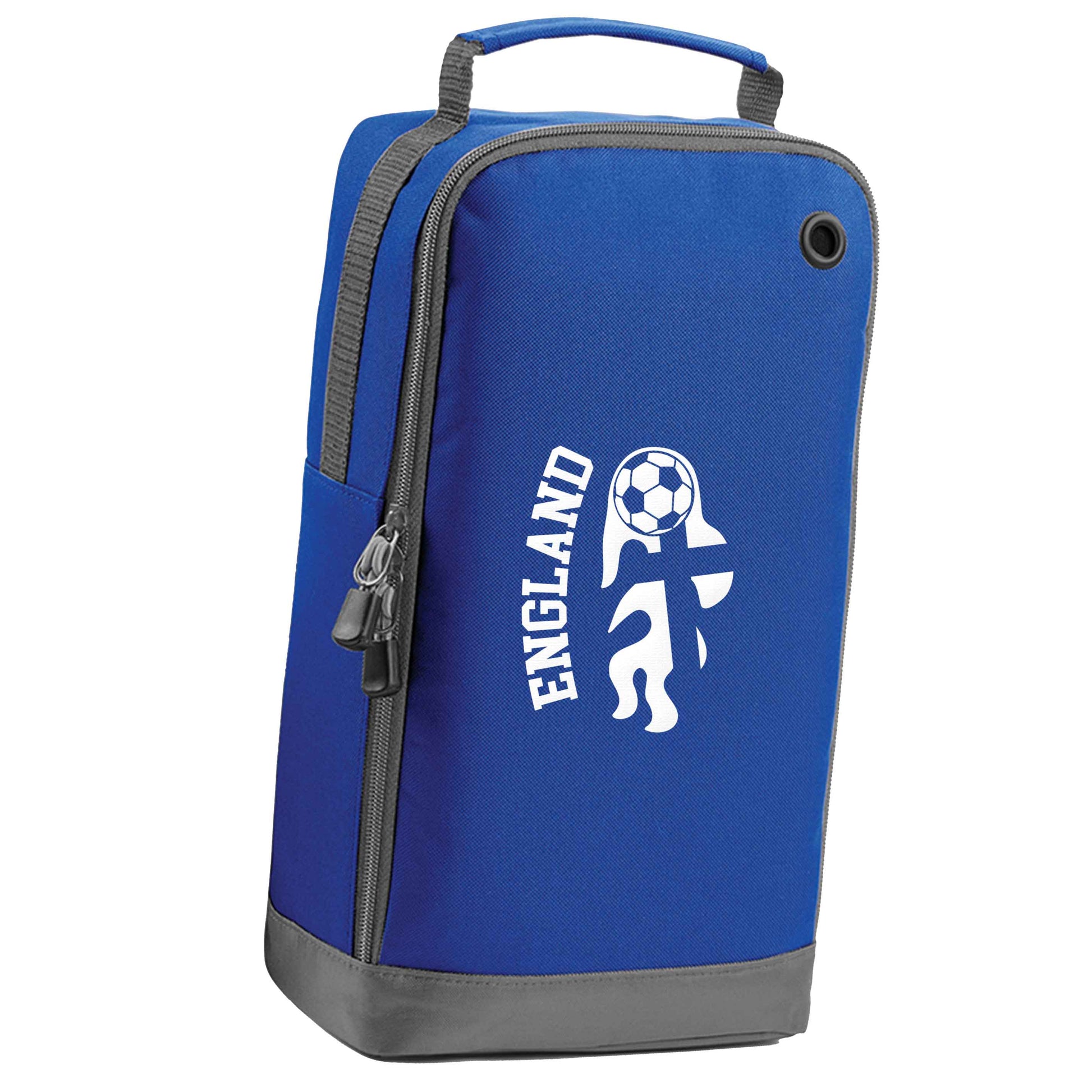 Flaming football England flag blue sports shoe bag horizontal print