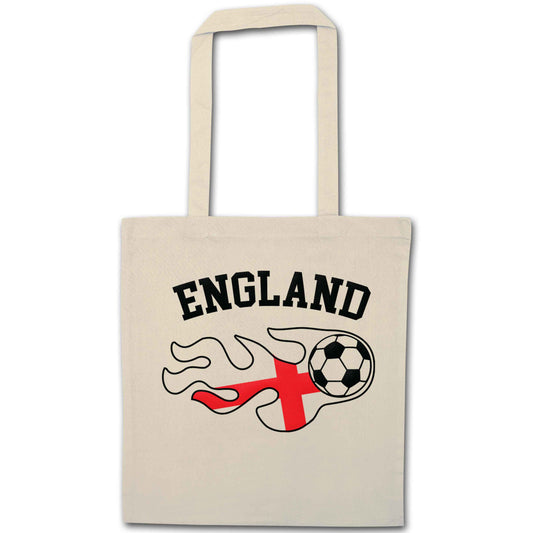 Flaming football England flag natural tote bag