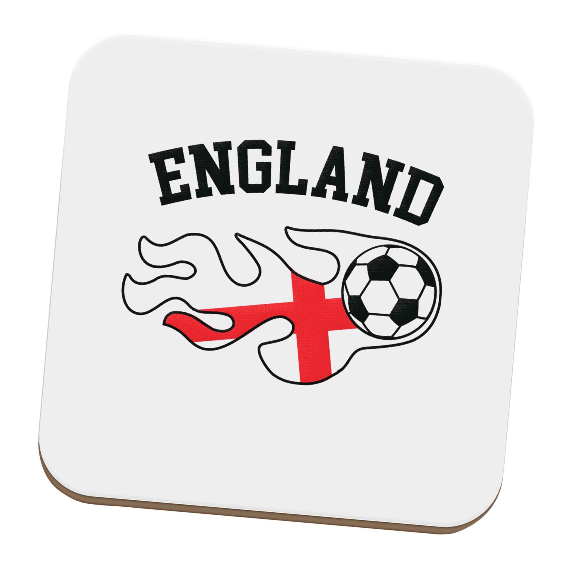 Flaming football England flag set of four coasters