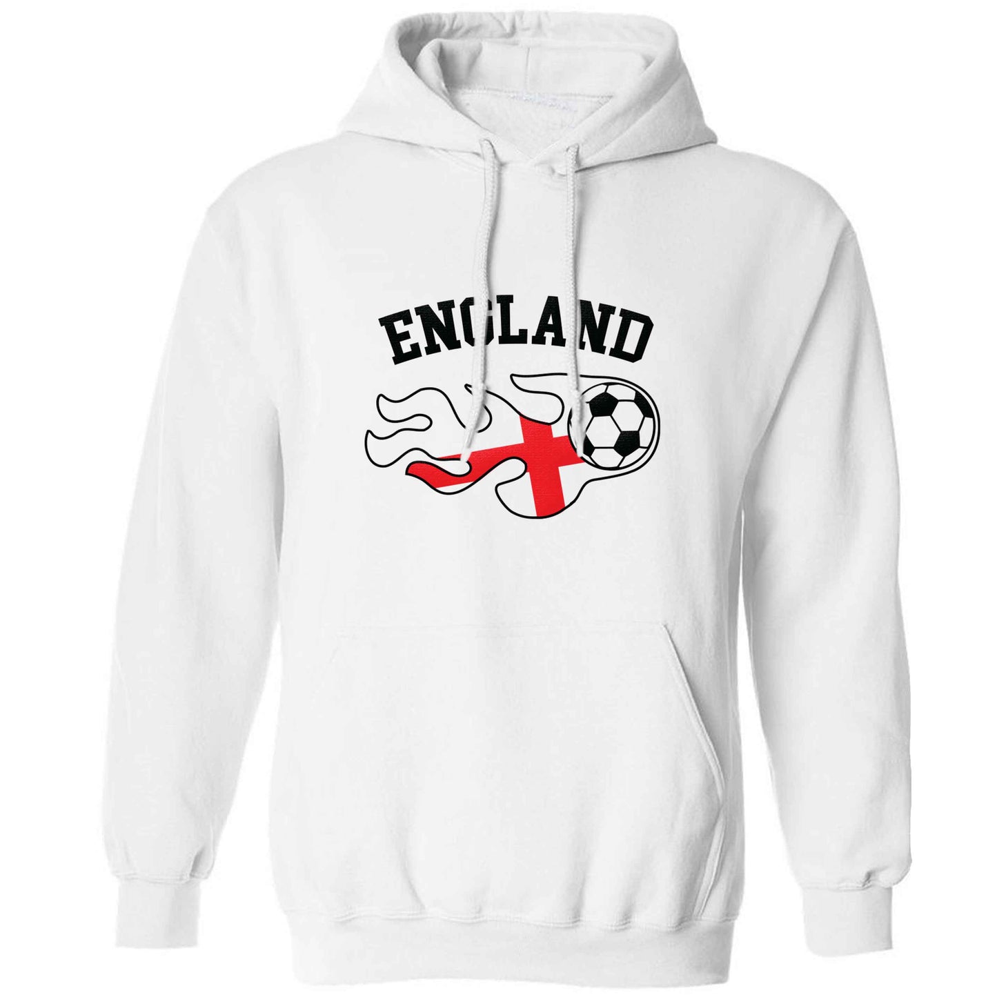 Flaming football England flag adults unisex white hoodie 2XL