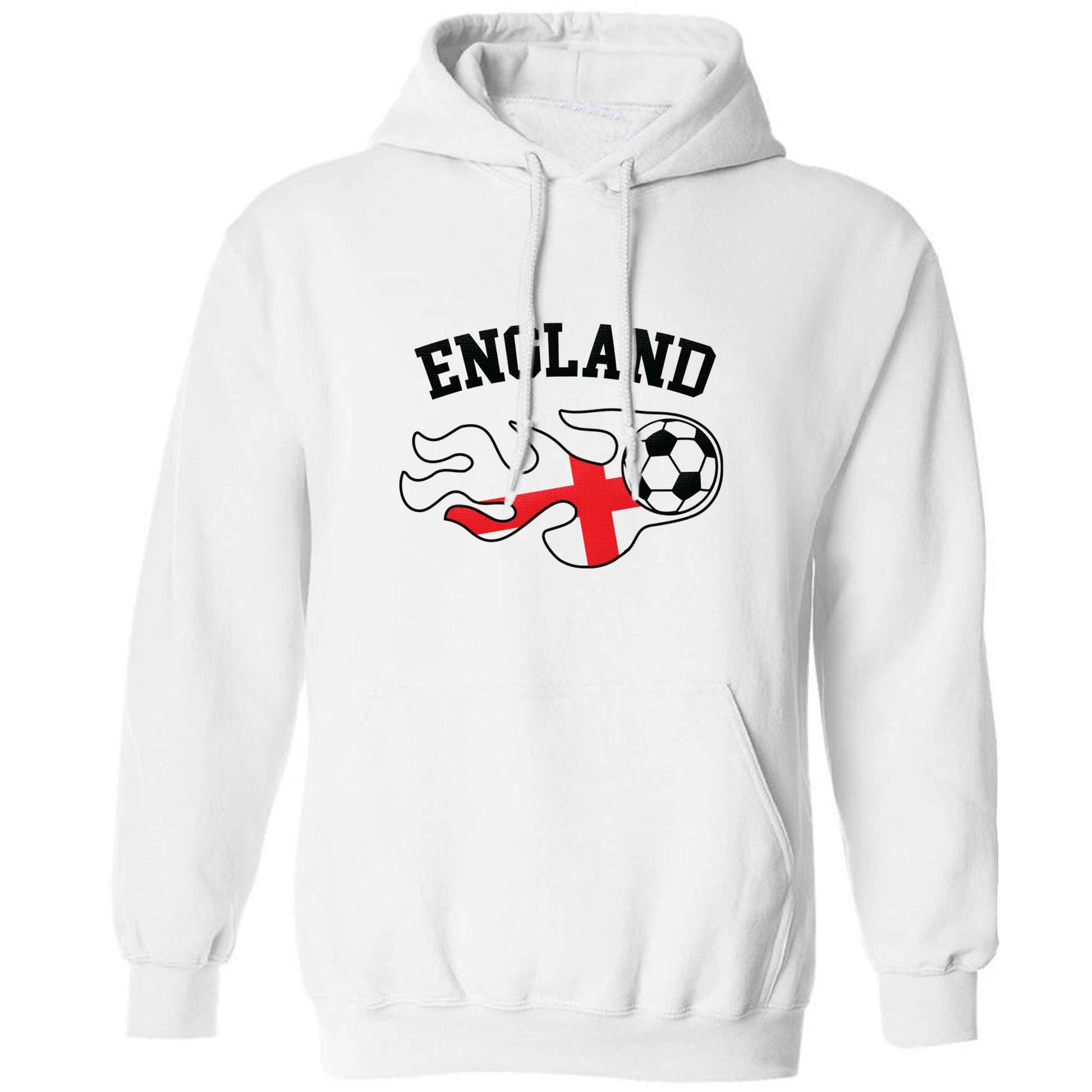 Flaming football England flag adults unisex white hoodie 2XL