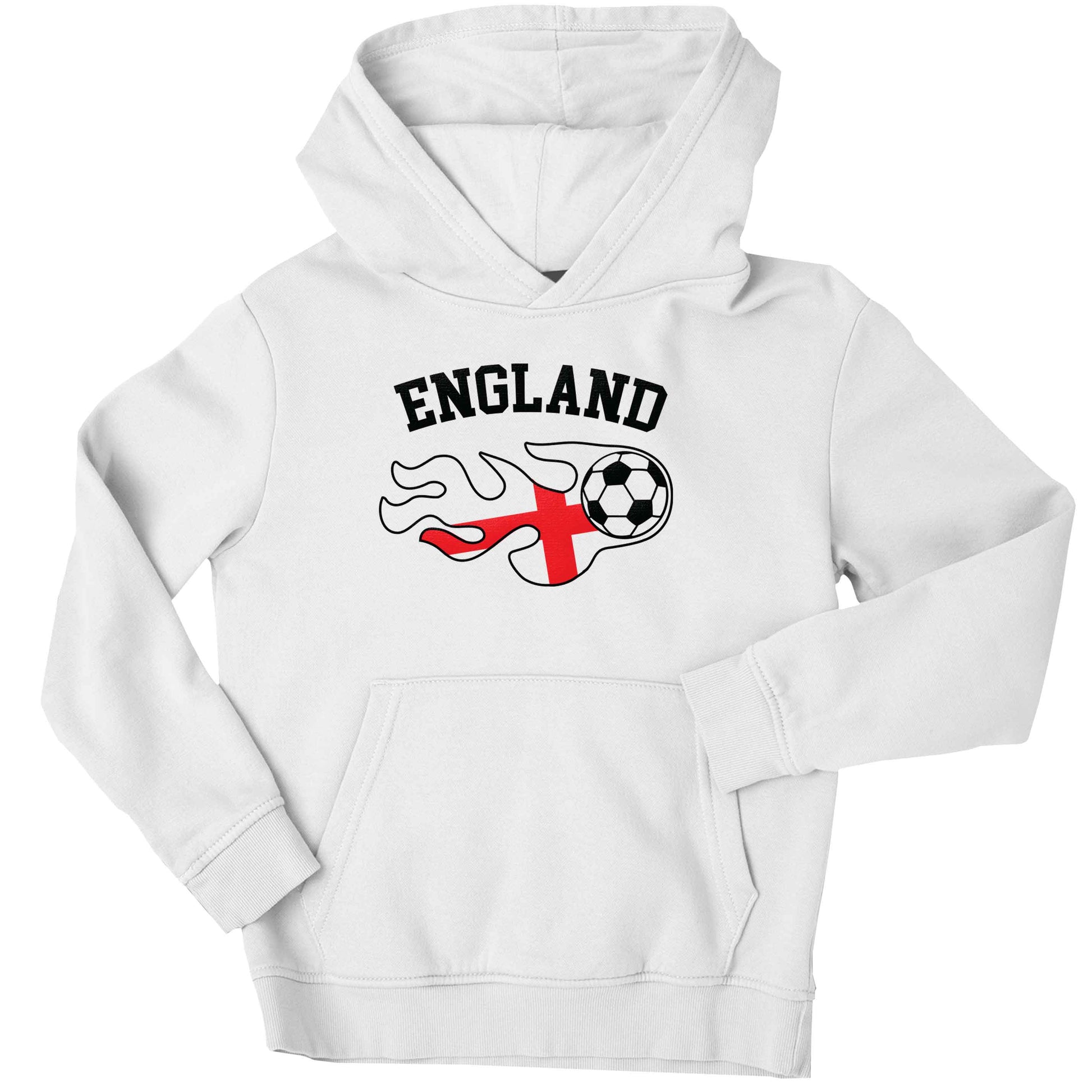 Flaming football England flag children's white hoodie 12-13 Years