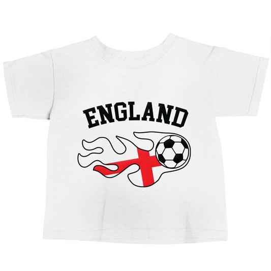Flaming football England flag white baby toddler Tshirt 2 Years
