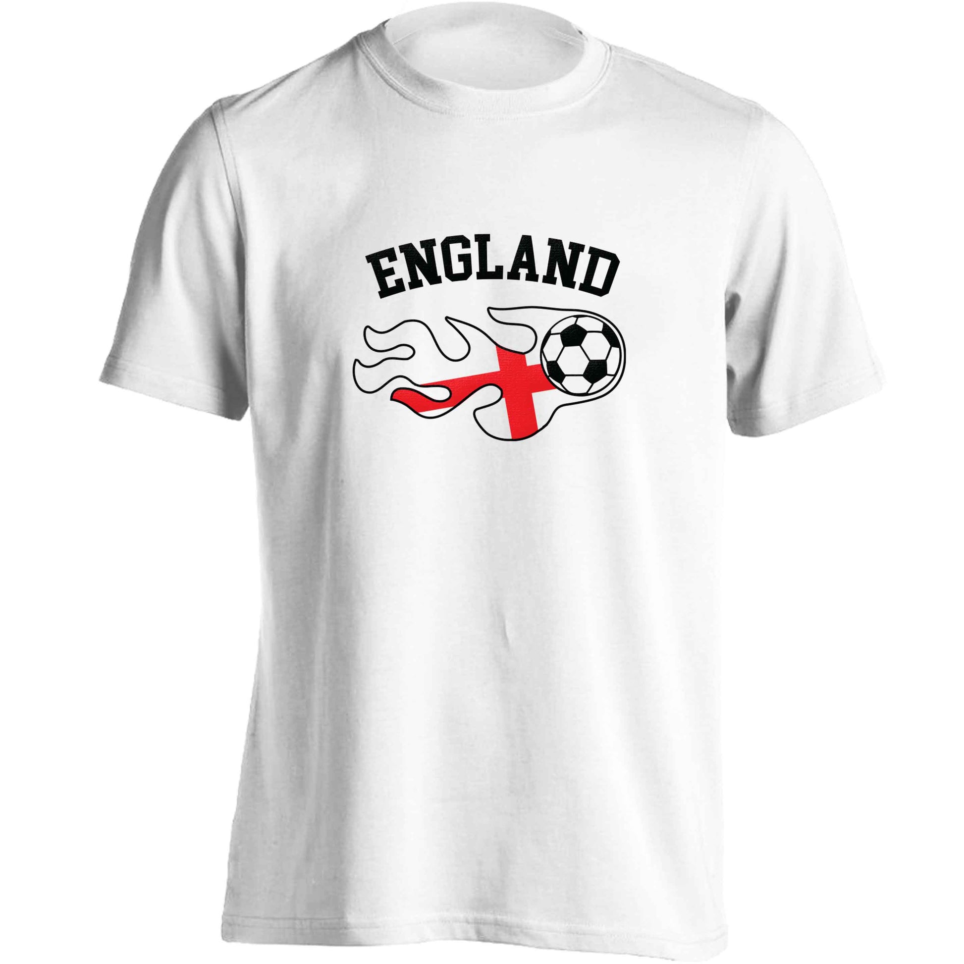 Flaming football England flag adults unisex white Tshirt 2XL