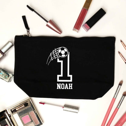 Personalised football number black makeup bag