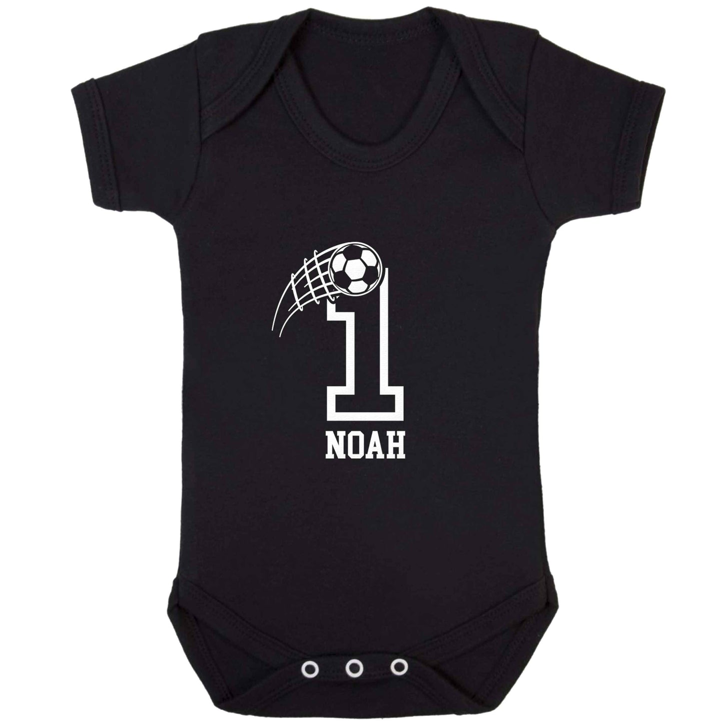 Personalised football number baby bodysuit black 18-24 months