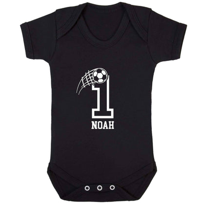 Personalised football number baby bodysuit black 18-24 months