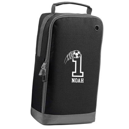 Personalised football number black sports shoe bag vertical print