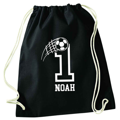 Personalised football number black drawstring bag
