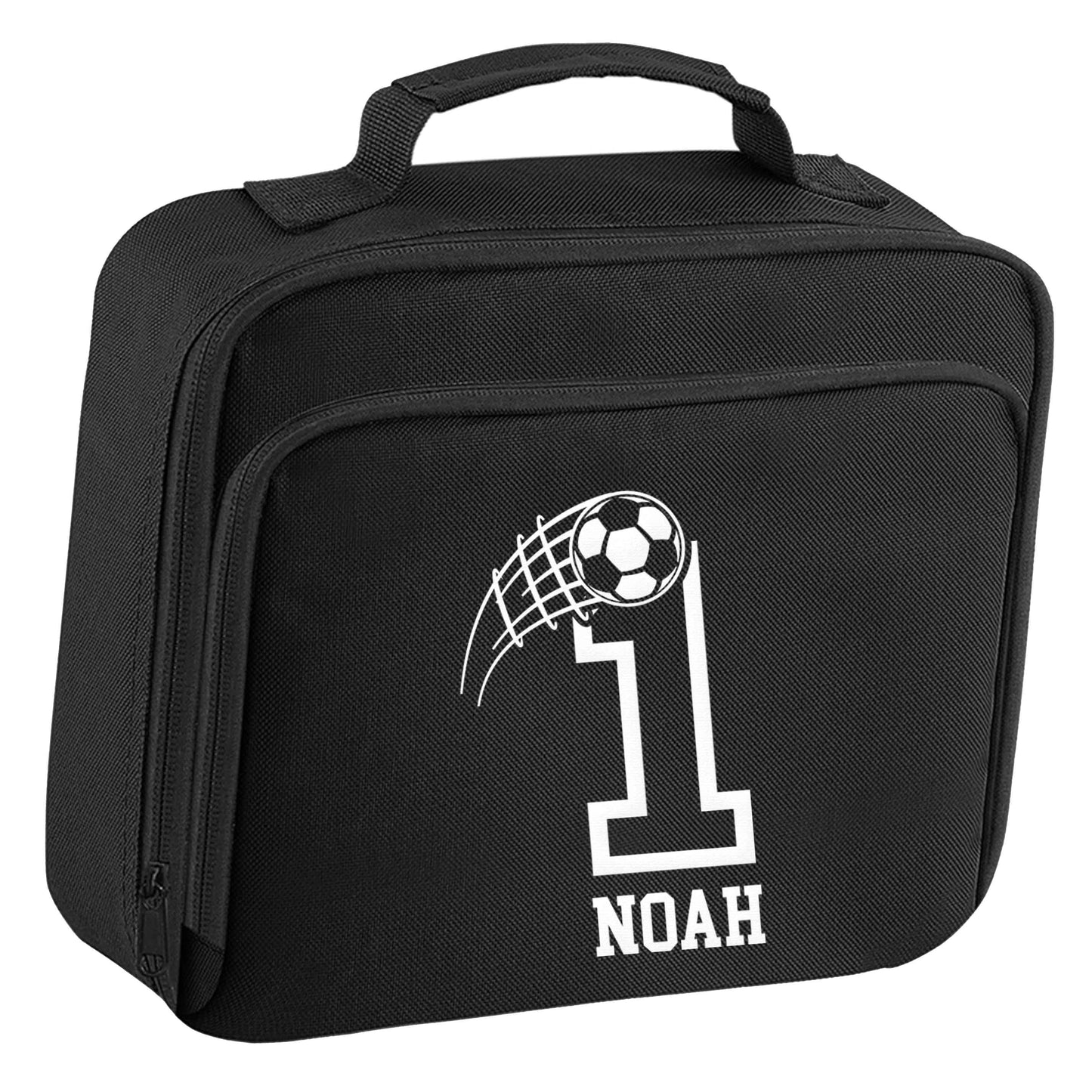 Personalised football number insulated black lunch bag cooler