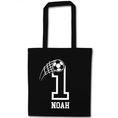 Personalised football number black tote bag