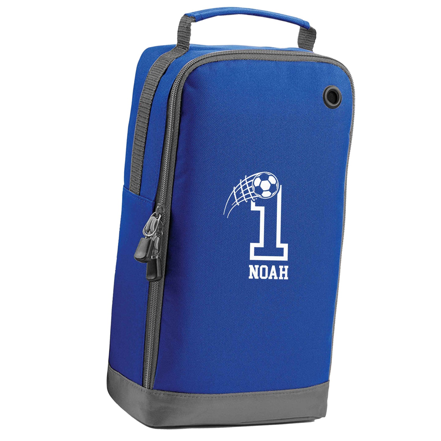 Personalised football number blue sports shoe bag vertical print