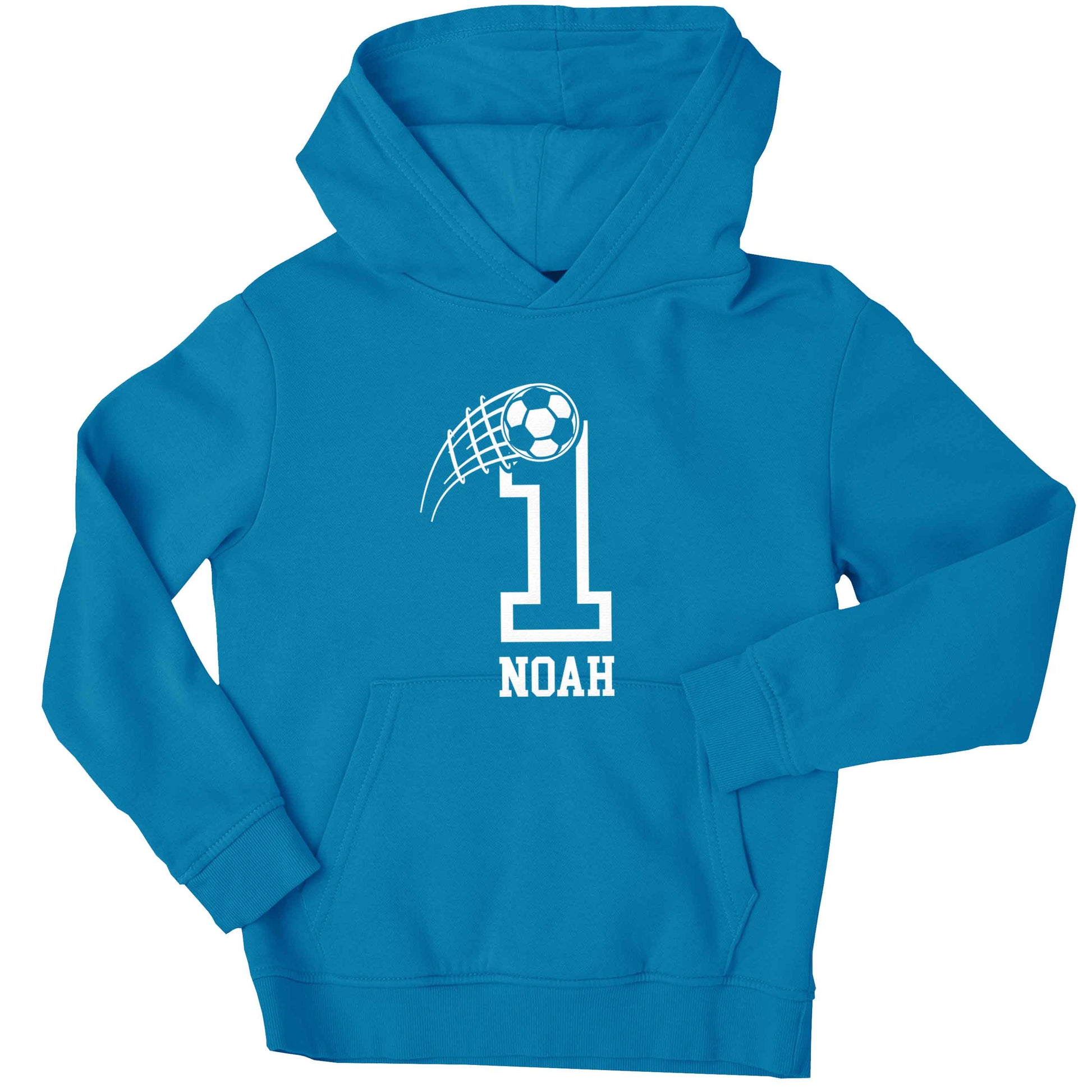 Personalised football number children's blue hoodie 12-13 Years