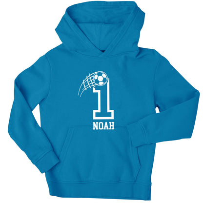 Personalised football number children's blue hoodie 12-13 Years
