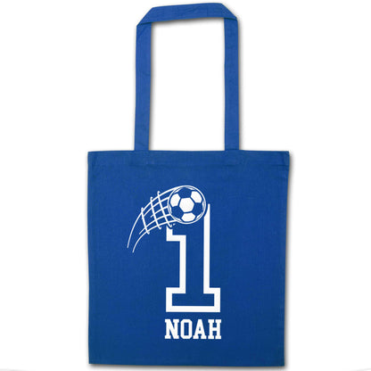 Personalised football number blue tote bag