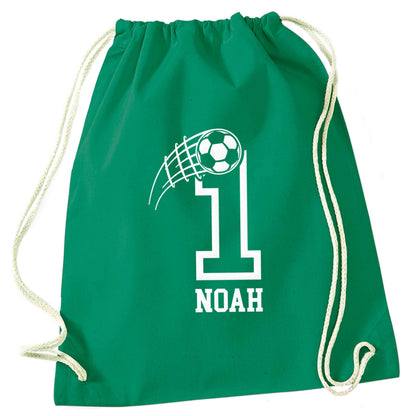 Personalised football number green drawstring bag