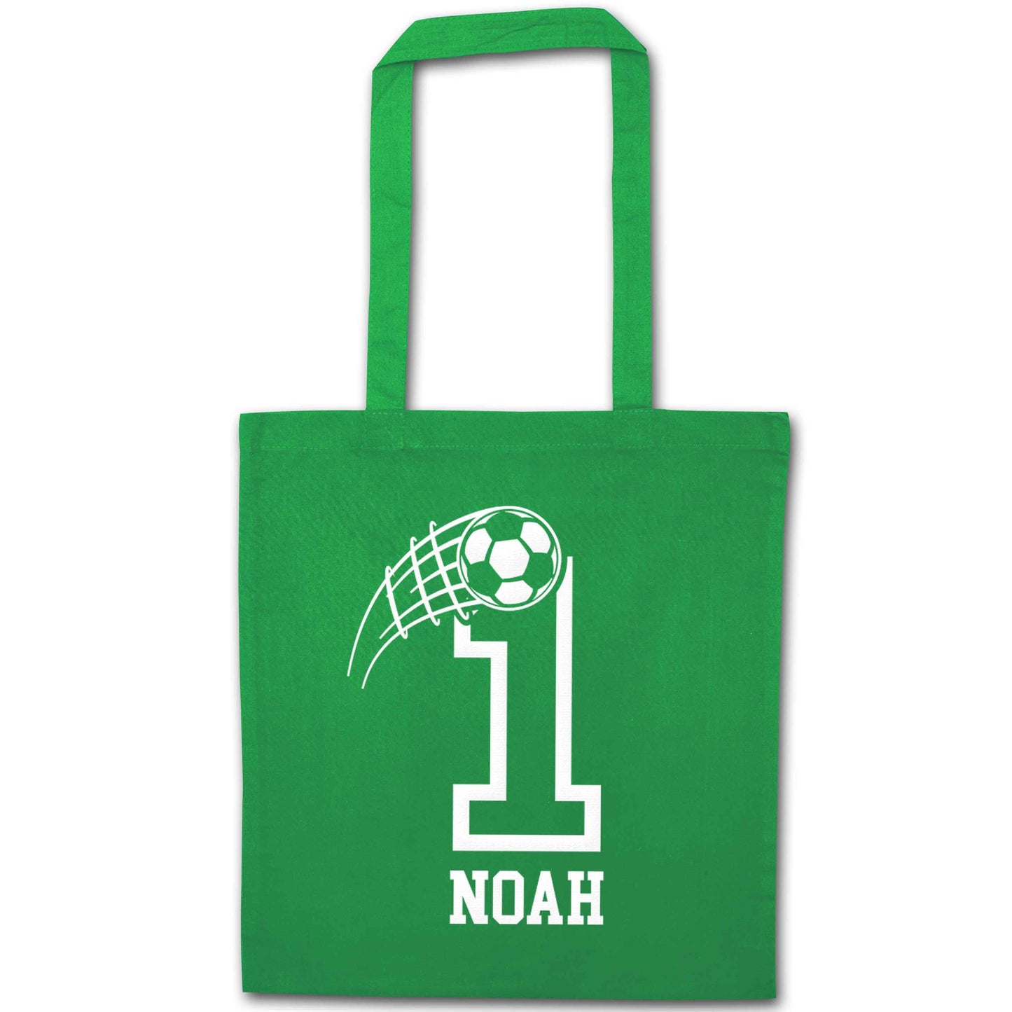 Personalised football number green tote bag