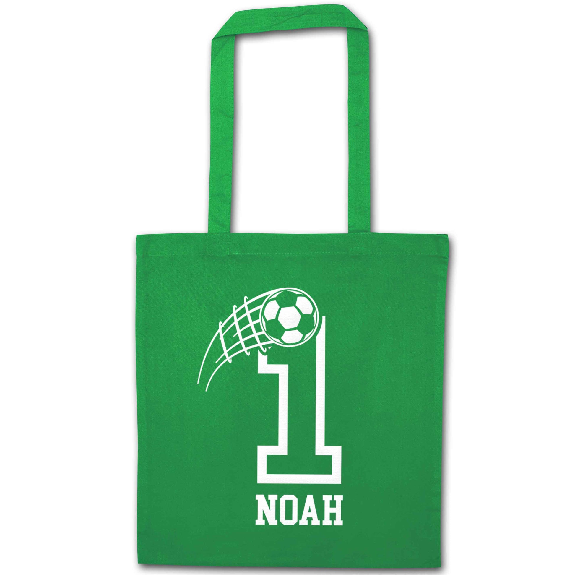 Personalised football number green tote bag