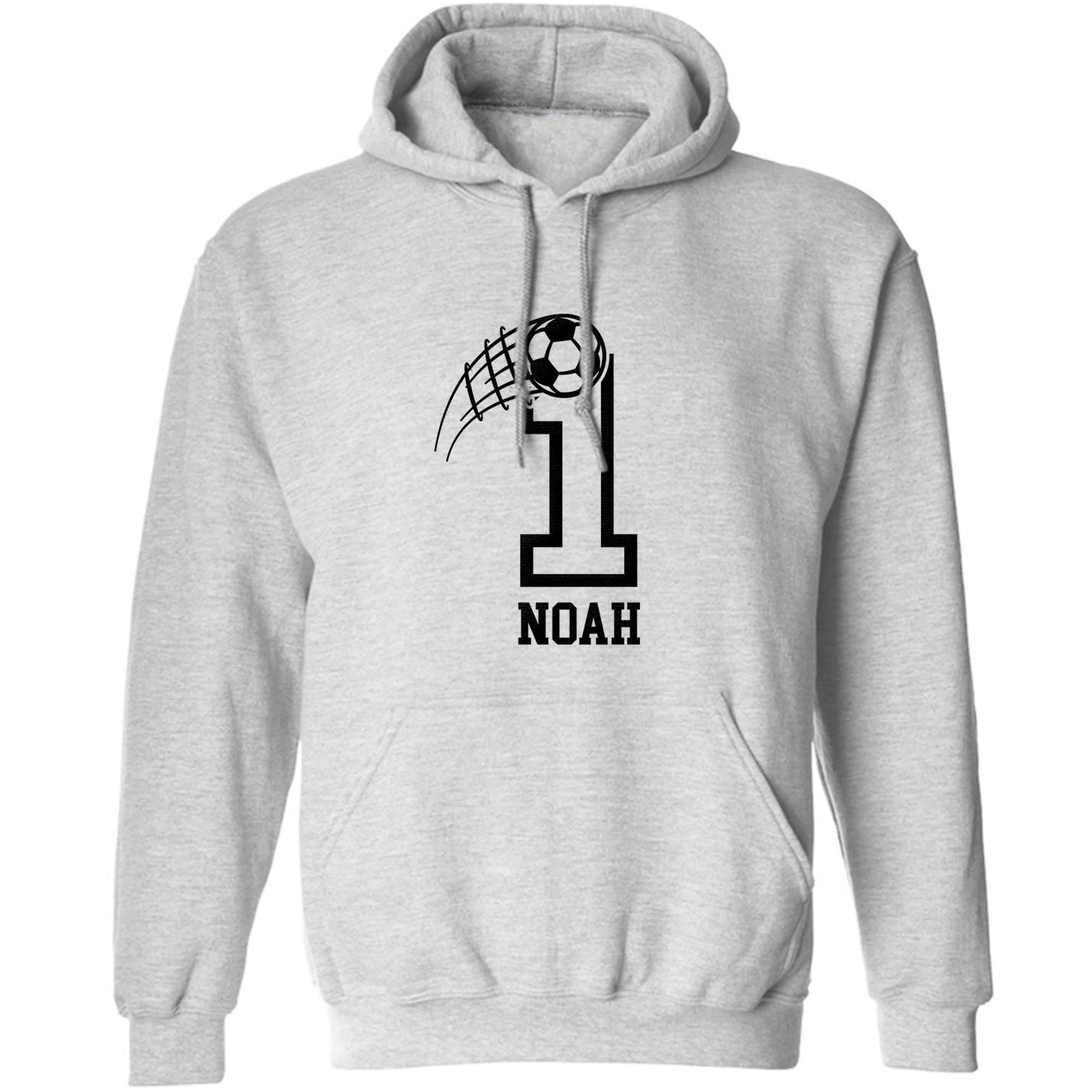 Personalised football number adults unisex grey hoodie 2XL